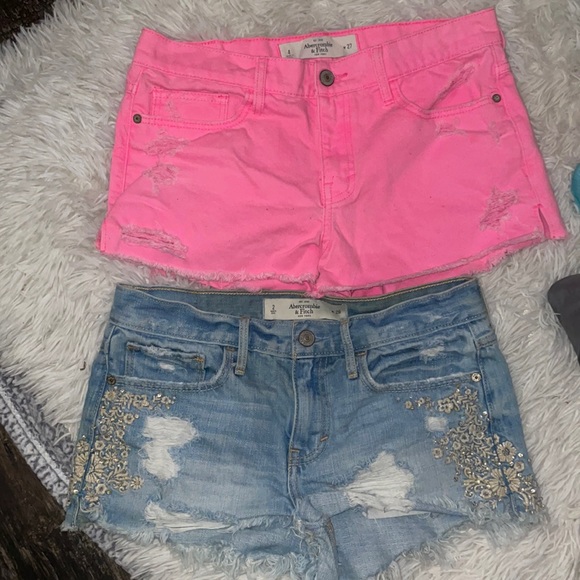 Abercrombie & Fitch Pants - 2 pairs of Abercrombie short shorts pink pair size 4 w 27 denim pair size 2 w 26